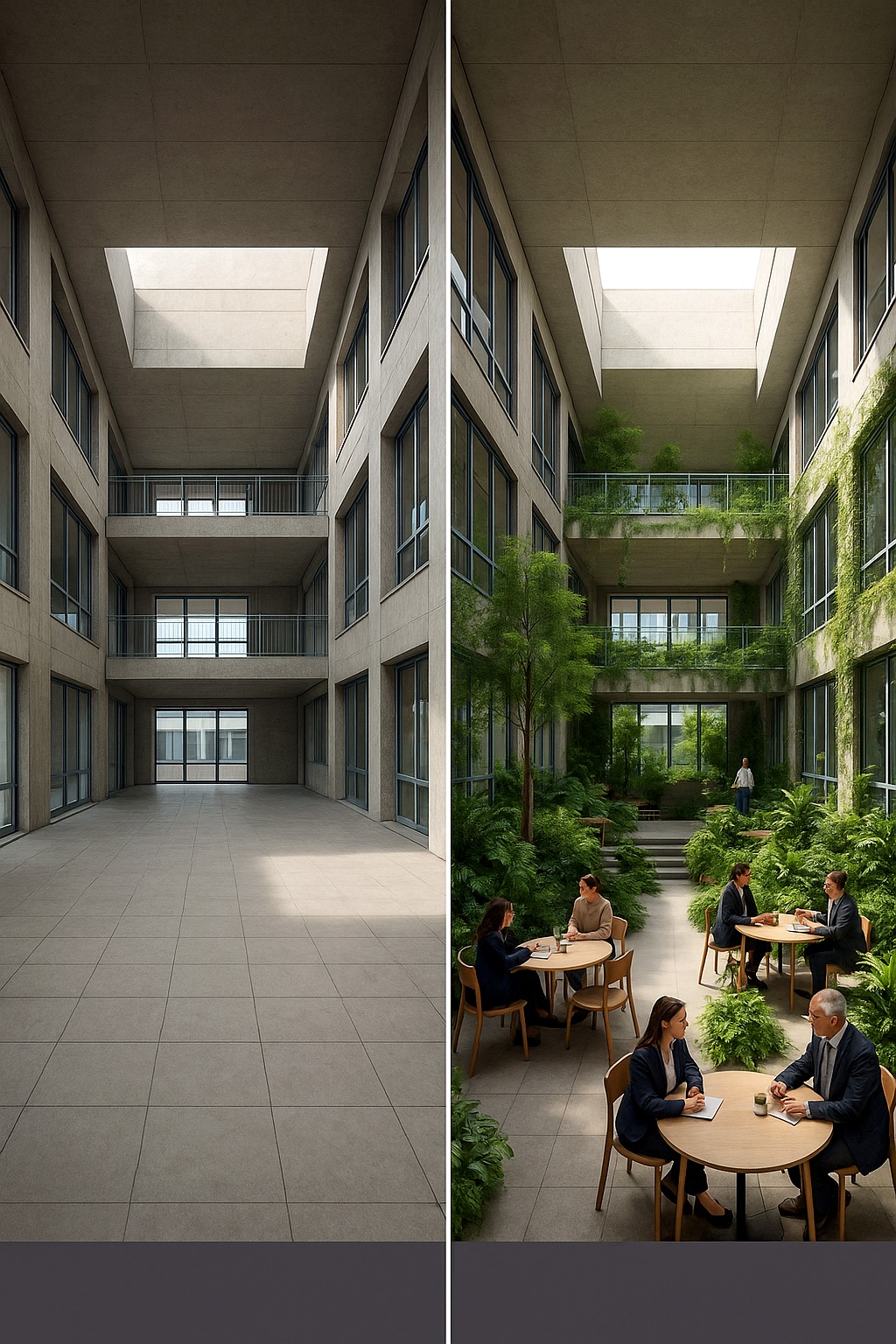 Office transformed into a green community environment